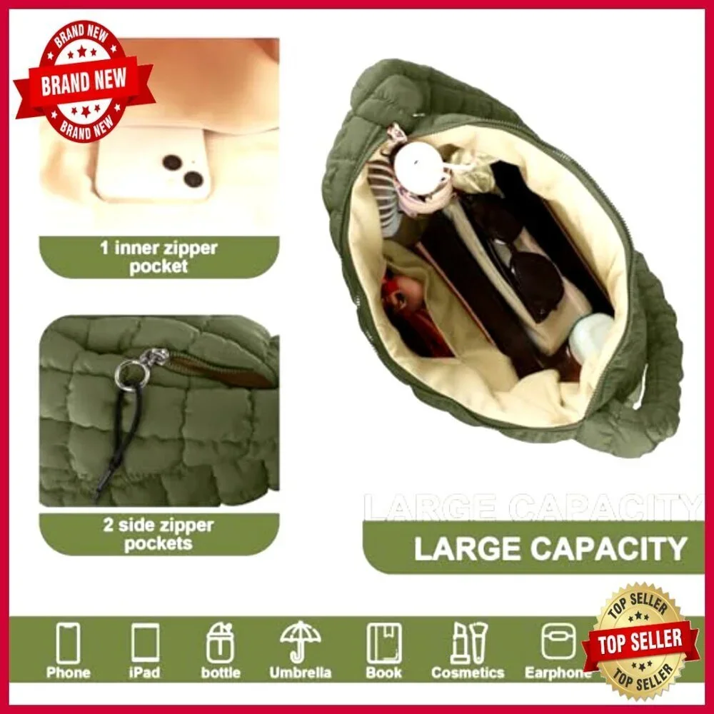 Quilted Puffer Tote Hobo Bag Crossbody Shoulder Bag Lightweight Nylon